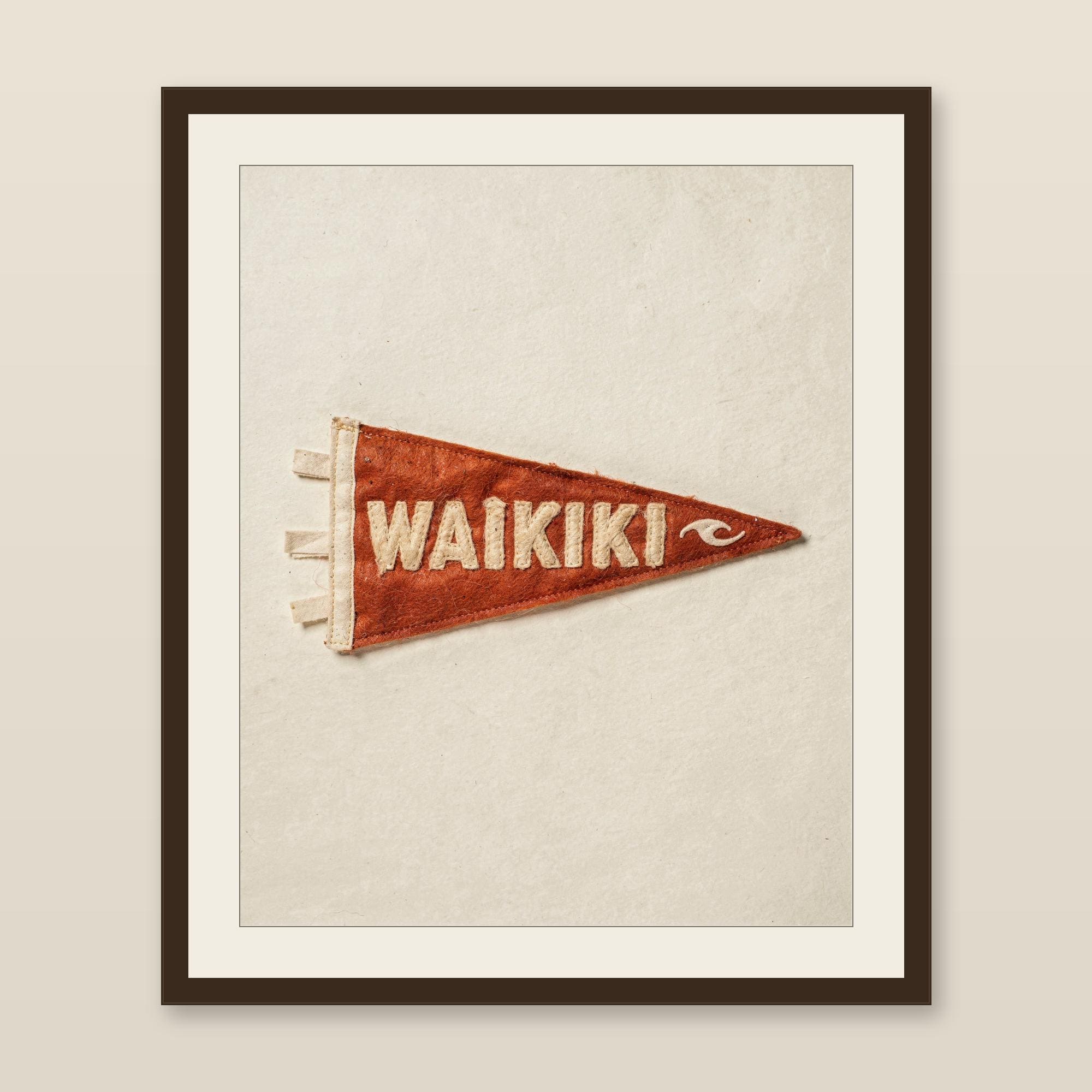 Waikiki, Oahu, Hawaii Surf Pennant Print | Vintage Felt Pennant Art | Beach House Decor | Retro Surf Wall Art | Printable Digital Download