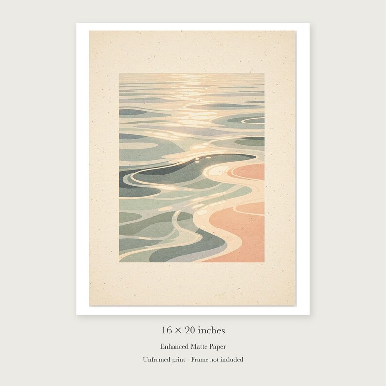Pastel Ocean Ripples unframed 16 by 20 inch print on enhanced matte paper, shown with its white paper border.