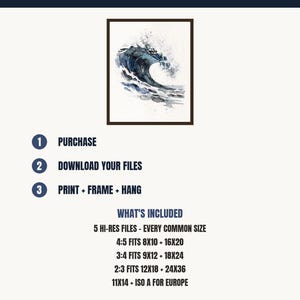 Watercolor Wave Painting Print, Indigo Barrel Ocean Art, Coastal Wall Decor, Surf Art, Beach House Gift, Printable Wall Art Digital Download image 5