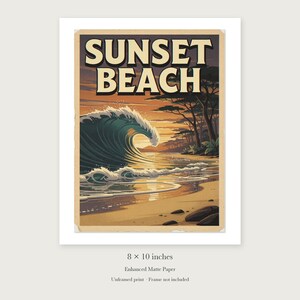 Sunset Beach Hawaii Surf Travel Poster, Framed or Unframed Vintage Style Coastal Print image 7
