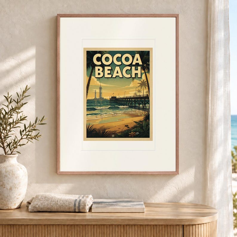 Cocoa Beach Surf Travel Poster, Framed or Unframed Vintage Style Coastal Print image 12