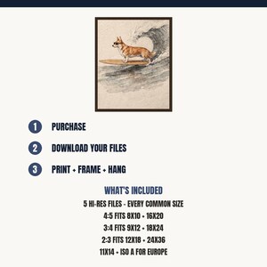 Corgi Surfing Print | Dog Surf Wall Art | Fine Art Coastal Decor | Corgi Lover Gift | Printable Wall Art Digital Download image 5
