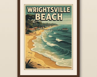 Wrightsville Beach Surf Poster | Vintage Surf Travel Poster | Retro Beach Wall Art | Coastal Decor Printable