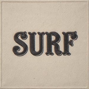Surf embroidered-style patch unframed printed artwork and full composition with its paper border.