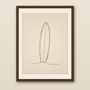 Boho Longboard in Sand Line Art - walnut framed art print with cream mat on plaster wall