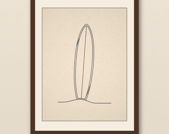 Boho Longboard Line Art | Minimalist Surfboard Print | Beach House Wall Art | Printable Surf Decor
