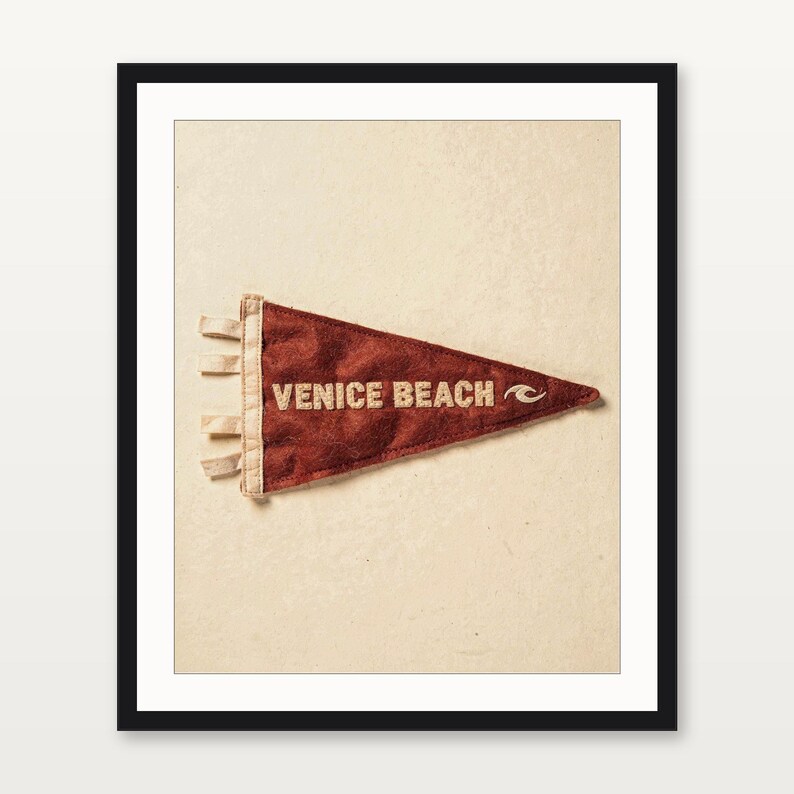 Venice Beach, California Surf Pennant Print | Vintage Felt Pennant Art | Beach House Decor | Retro Surf Wall Art | Printable Digital Downloa image 3