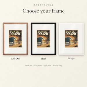 Sunset Beach Hawaii Surf Travel Poster, Framed or Unframed Vintage Style Coastal Print image 4