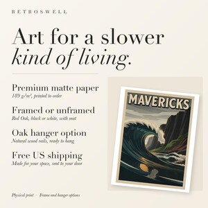 Mavericks Surf Travel Poster, Framed or Unframed Vintage Style Coastal Print image 11