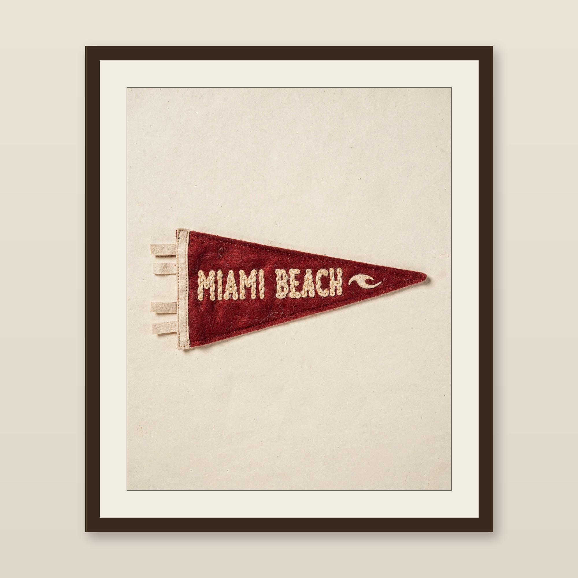 Miami Beach, Florida Surf Pennant Print | Vintage Felt Pennant Art | Beach House Decor | Retro Surf Wall Art | Printable Digital Download