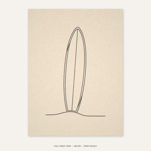Boho Longboard in Sand Line Art - full unframed print view, 300 DPI print-ready quality