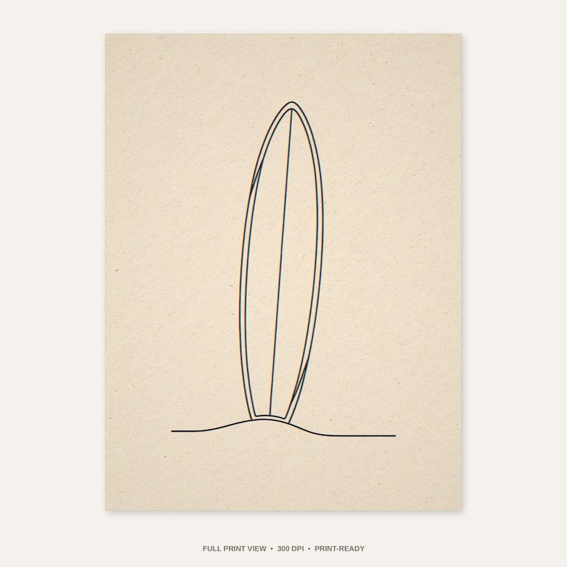 Boho Longboard in Sand Line Art - full unframed print view, 300 DPI print-ready quality