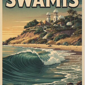 Swamis Surf Travel Poster, Framed or Unframed Vintage Style Coastal Print image 10