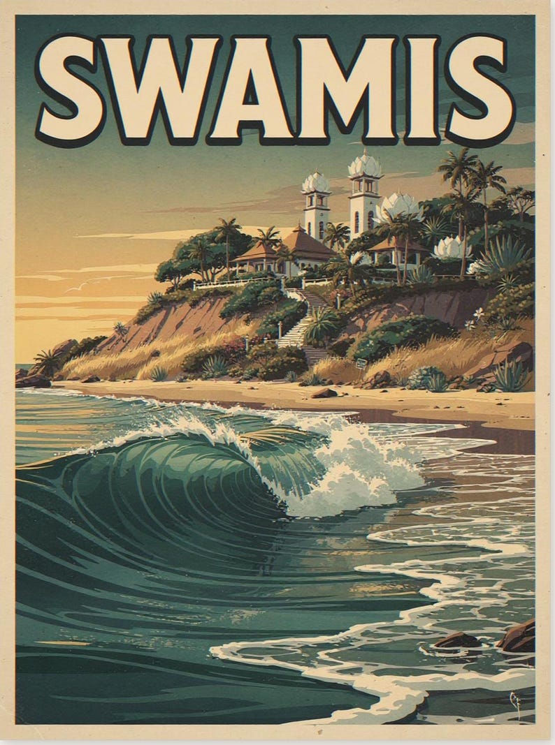 Swamis Surf Travel Poster, Framed or Unframed Vintage Style Coastal Print image 10