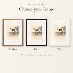 Frame options for Australian Shepherd Surfing: Red Oak, black and white wood frames, each with a white mat.