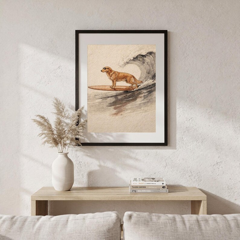 Golden Retriever Surfing Print | Dog Surf Wall Art | Fine Art Coastal Decor | Dog Lover Gift | Printable Wall Art Digital Download image 6