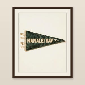 Hanalei Bay, Kauai, Hawaii Surf Pennant Print | Vintage Felt Pennant Art | Beach House Decor | Retro Surf Wall Art | Printable Digital Downl image 1