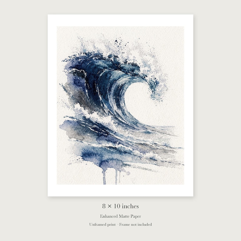 The Crest Wave Watercolor Art Print, Framed or Unframed Coastal Ocean Poster image 7