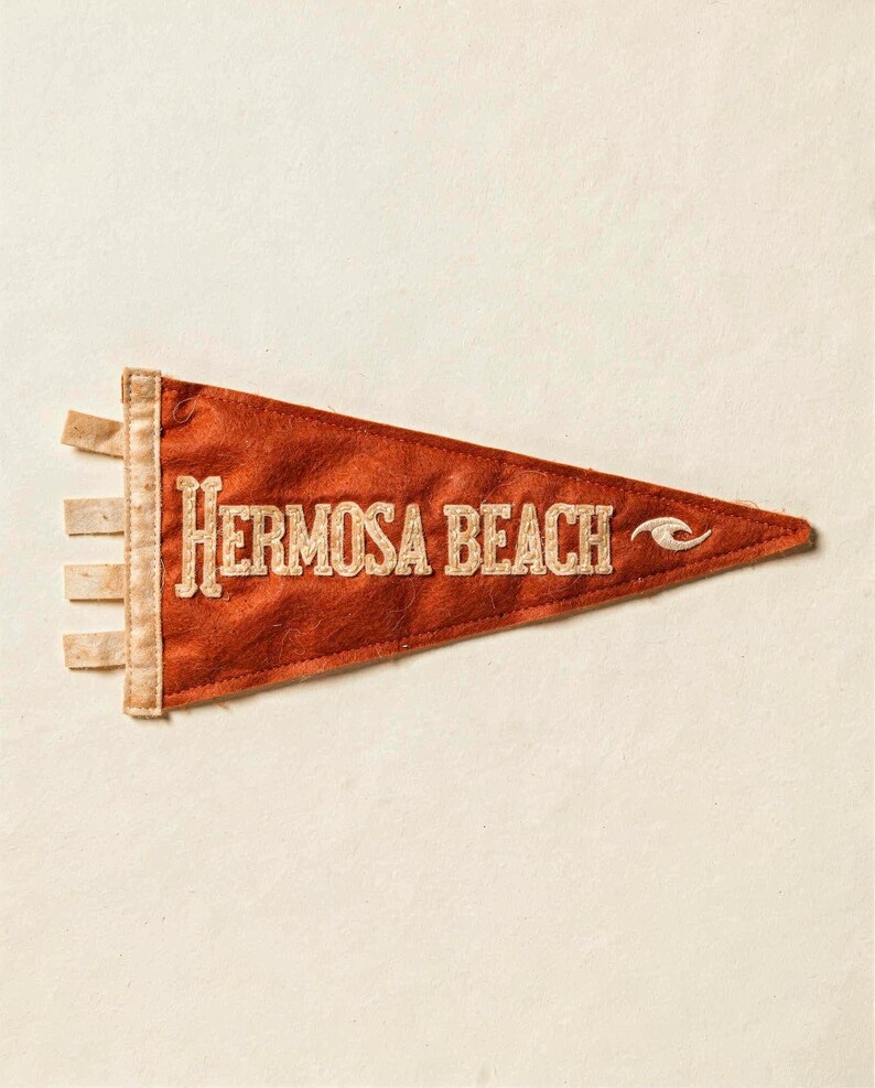 Hermosa Beach, California Surf Pennant Print | Vintage Felt Pennant Art | Beach House Decor | Retro Surf Wall Art | Printable Digital Downlo image 2