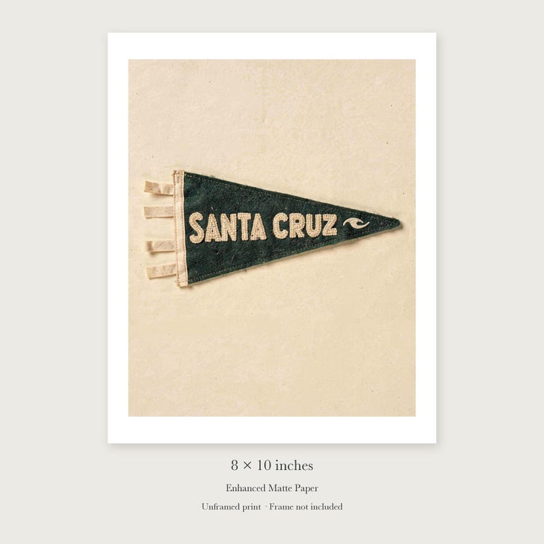 Lámina artística con banderín de surf de Santa Cruz, California, póster costero enmarcado o sin enmarcar. imagen 7
