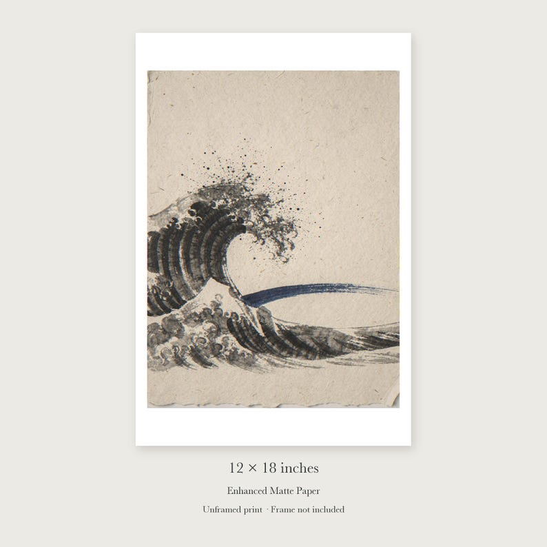Crashing Wave Ink Style unframed 12 by 18 inch print on enhanced matte paper, shown with its white paper border.