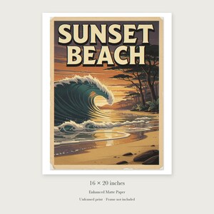 Sunset Beach Hawaii Surf Travel Poster, Framed or Unframed Vintage Style Coastal Print image 9