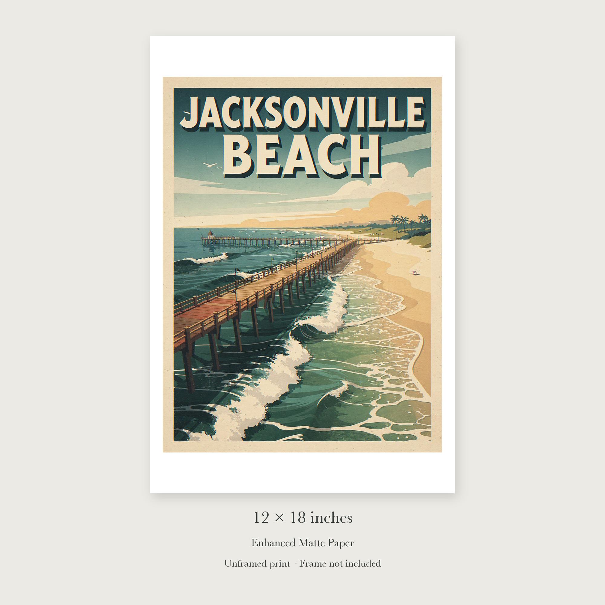 Jacksonville Beach Surf unframed 12 by 18 inch print on enhanced matte paper, shown with its white paper border.