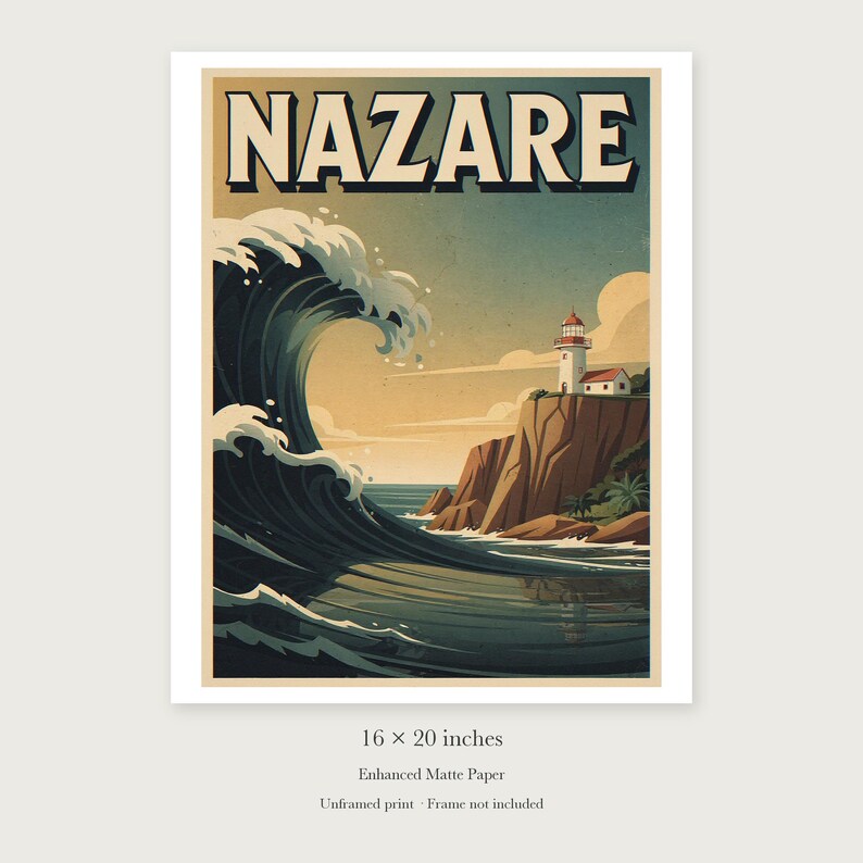 Nazare Surf unframed 16 by 20 inch print on enhanced matte paper, shown with its white paper border.