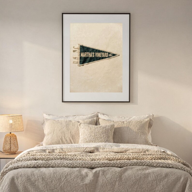 Martha's Vineyard, Massachusetts Surf Pennant Print | Vintage Felt Pennant Art | Beach House Decor | Retro Surf Wall Art | Printable Digital image 6