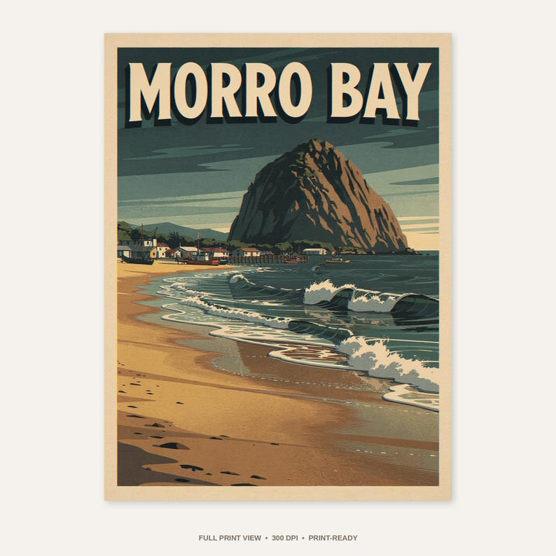 Morro Bay California Surf Poster - full unframed print view, 300 DPI print-ready quality