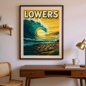 Lowers Surf Poster framed in a home office setting