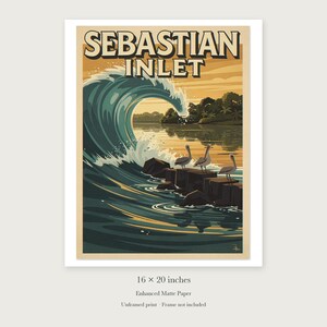 Sebastian Inlet Surf unframed 16 by 20 inch print on enhanced matte paper, shown with its white paper border.