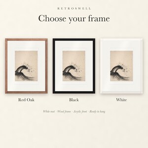 Frame options for Breaking Wave Ink Style: Red Oak, black and white wood frames, each with a white mat.