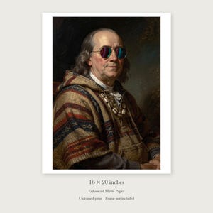 Benjamin Franklin unframed 16 by 20 inch print on enhanced matte paper, shown with its white paper border.