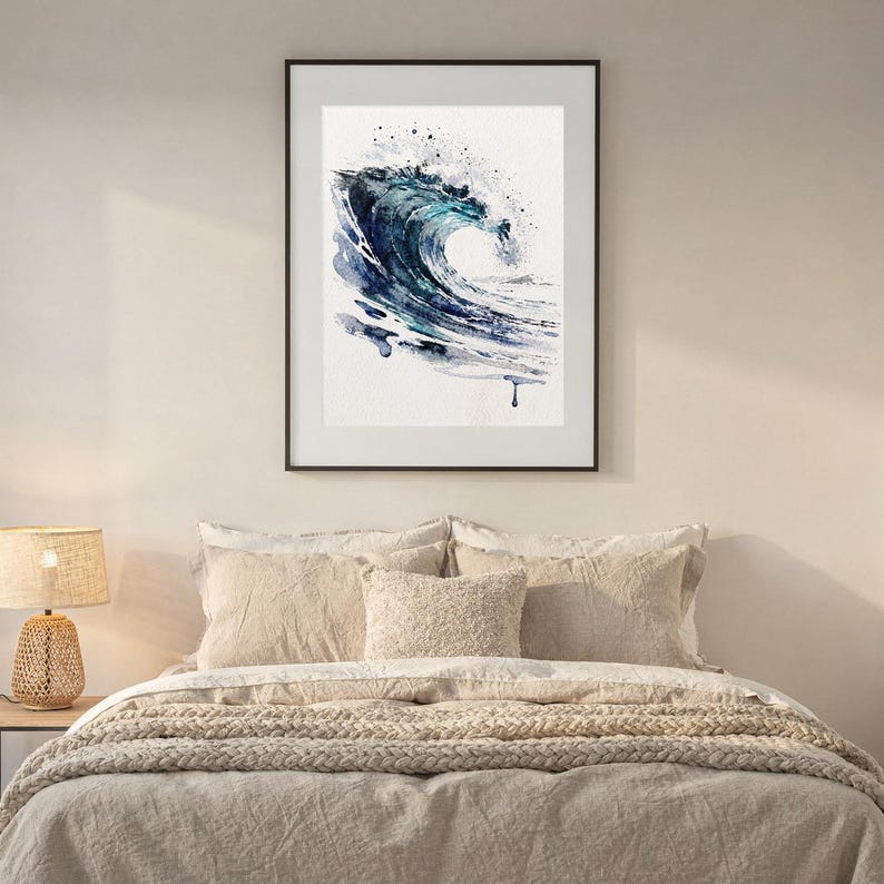 Ocean Wave Aquarell Druck, glasig blau Surf Malerei, Küsten Wand-Dekor, Strand-Haus-Kunst, druckbare Wandkunst digitaler Download Bild 7