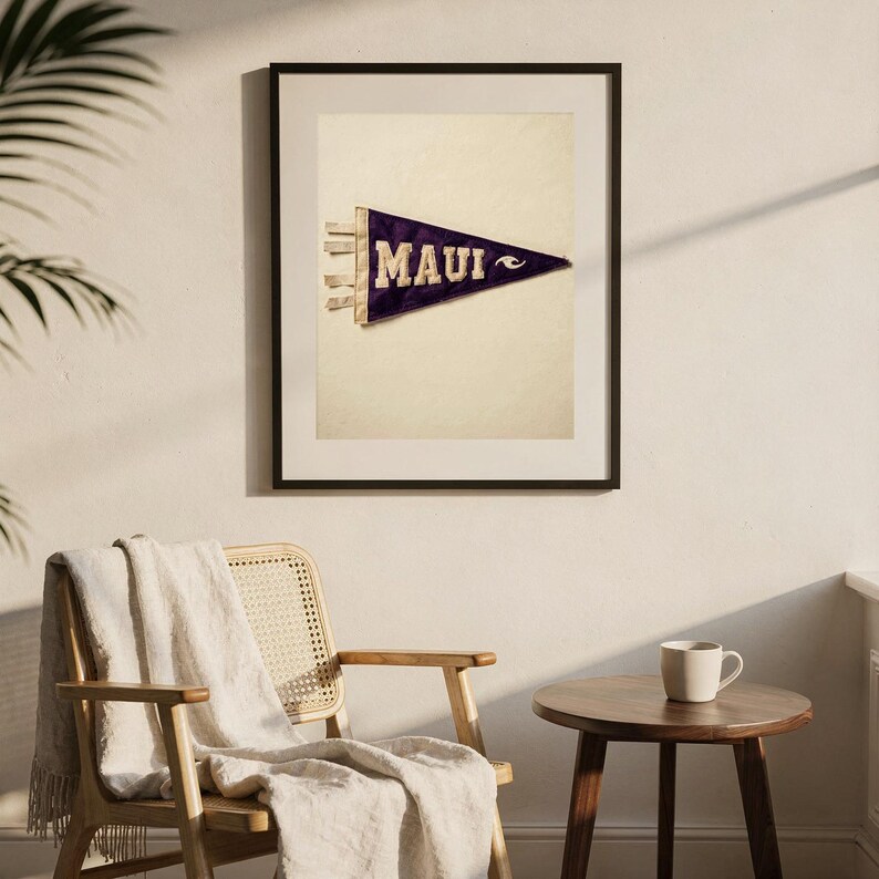 Maui, Hawaii Surf Pennant Print | Vintage Felt Pennant Art | Beach House Decor | Retro Surf Wall Art | Printable Digital Download image 7