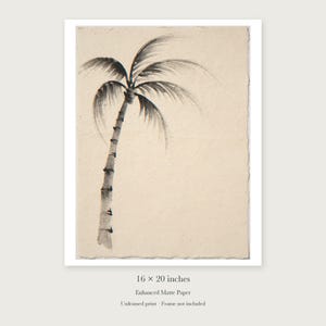 Lone Palm Tree Ink Style unframed 16 by 20 inch print on enhanced matte paper, shown with its white paper border.