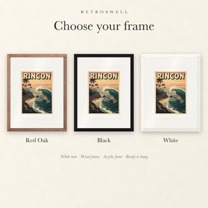 Frame options for Rincon Surf: Red Oak, black and white wood frames, each with a white mat.