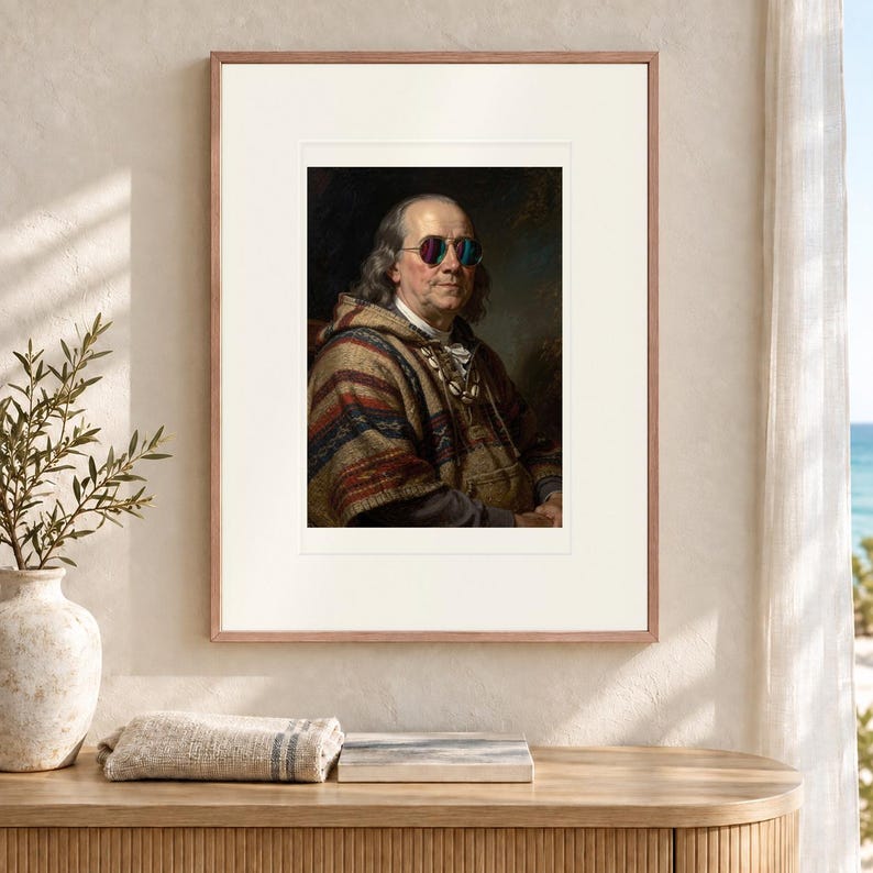 Benjamin Franklin Art Print, Funny Colorful Sunglasses Historical Portrait, Framed or Unframed image 12