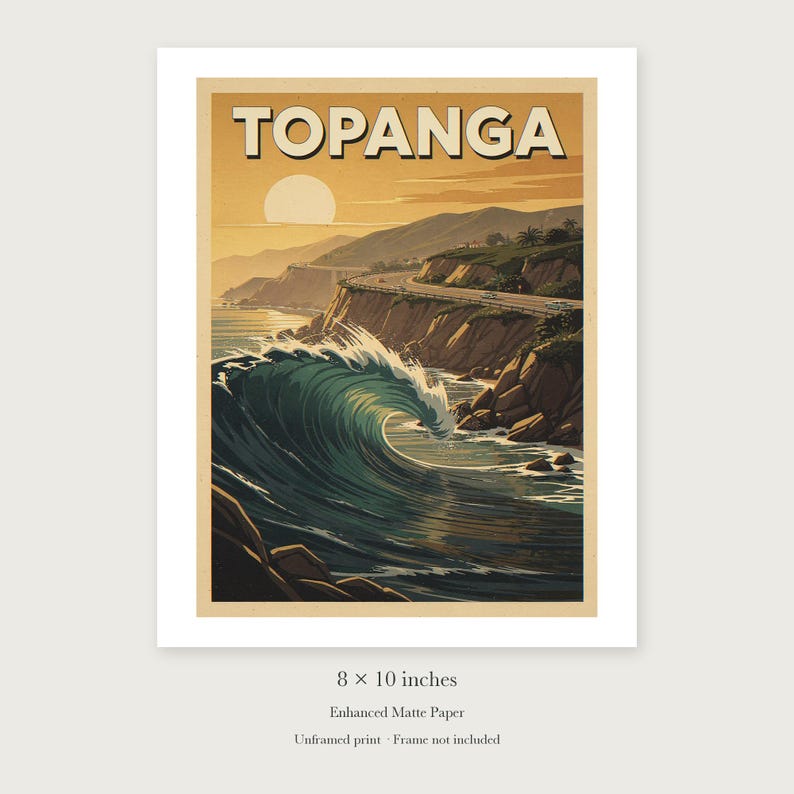Topanga Surf unframed 8 by 10 inch print on enhanced matte paper, shown with its white paper border.