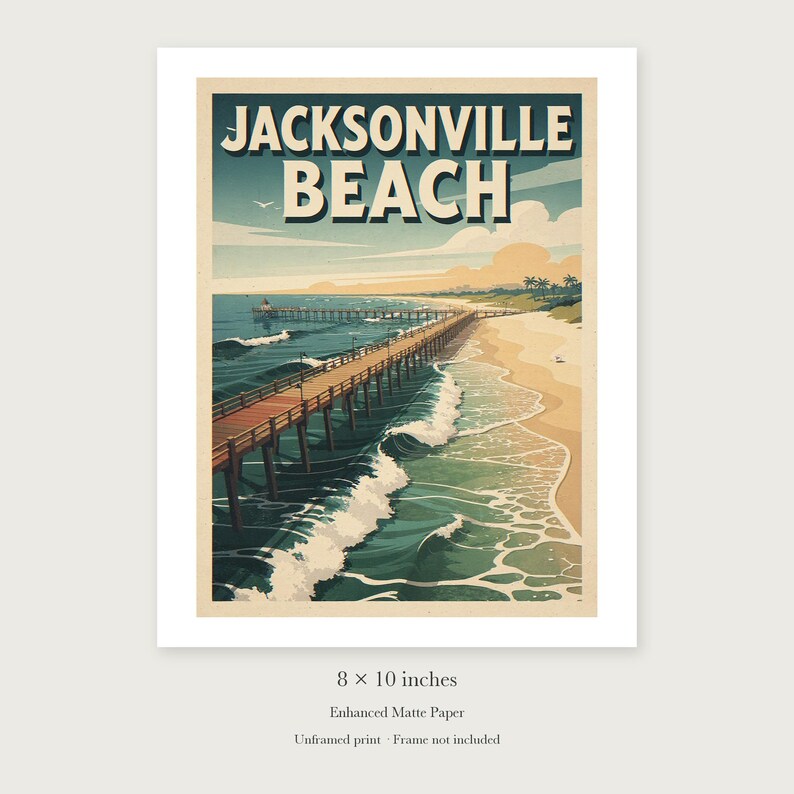 Jacksonville Beach Surf unframed 8 by 10 inch print on enhanced matte paper, shown with its white paper border.