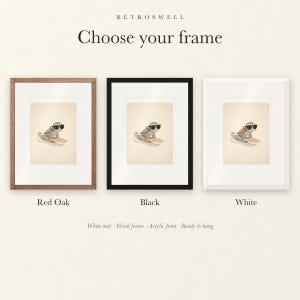 Frame options for Surfing Sea Turtle: Red Oak, black and white wood frames, each with a white mat.