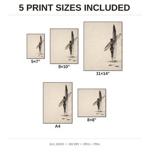 Sumi-e Dawn Patrol Surfer Print - available print sizes: 5x7, 8x10, 11x14, A4, and square
