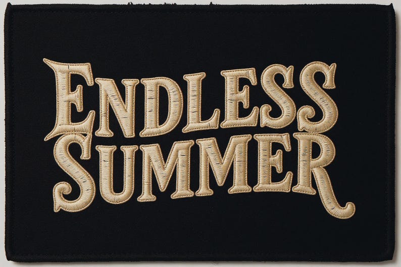 Endless Summer Embroidered Patch Print framed in a modern bedroom setting