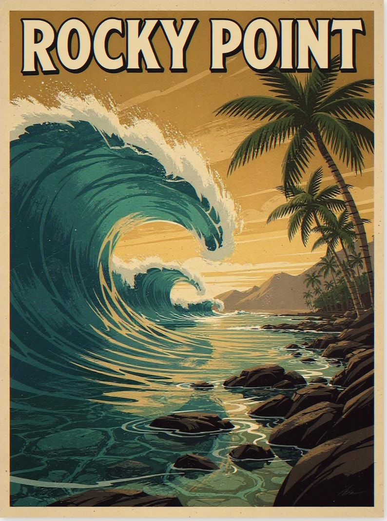 Rocky Point Surf Travel Poster, Framed or Unframed Vintage Style Coastal Print image 10
