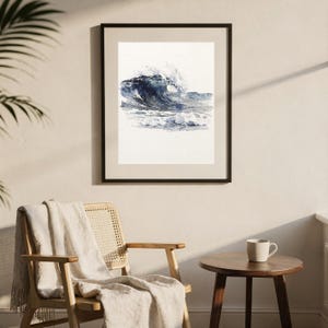 Aquarel golf kunst rollende pauze Indigo oceaan schilderij kust muur decor strandhuis print afdrukbare muur kunst digitale download afbeelding 10