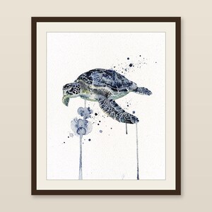 Sea Turtle Watercolor Print Coastal Wall Art Indigo Blue Ocean Painting Beach House Decor Printable Wall Art Digital Download