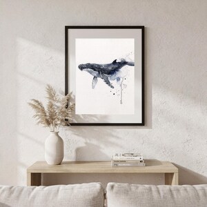 Humpback Whale Watercolor Print, Indigo Whale Painting, Coastal Wall Art, Ocean Nursery Decor, Beach House Printable Wall Art Digital Downlo image 6