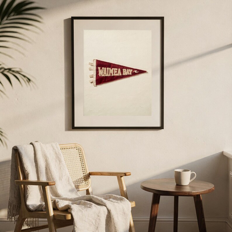 Waimea Bay, Oahu, Hawaii Surf Pennant Print | Vintage Felt Pennant Art | Beach House Decor | Retro Surf Wall Art | Printable Digital Downloa image 7
