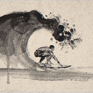 Surfer in the Barrel Xieyi Ink full artwork and composition, shown flat without a room setting.